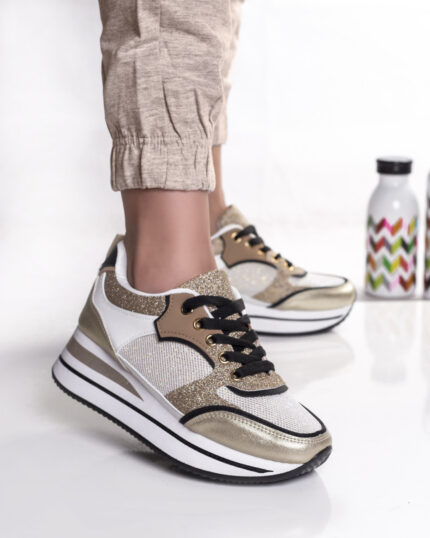 Adidasi dama aurii textil si piele eco rodos