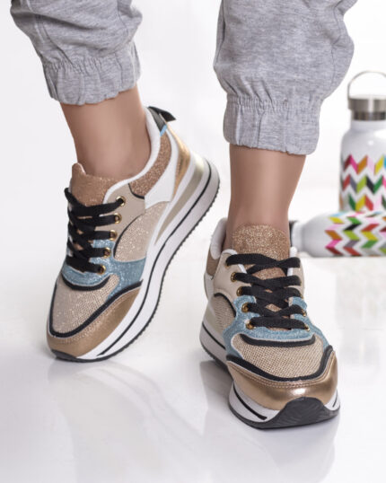 Adidasi dama bronz textil si piele eco rodos