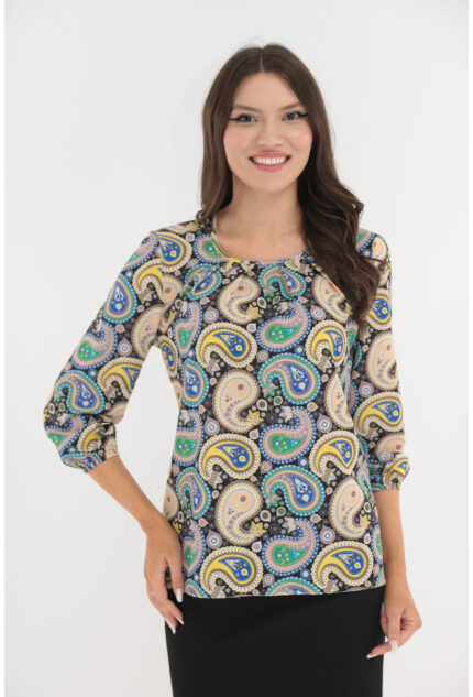 Bluza cu imprimeu abstract bej-verde