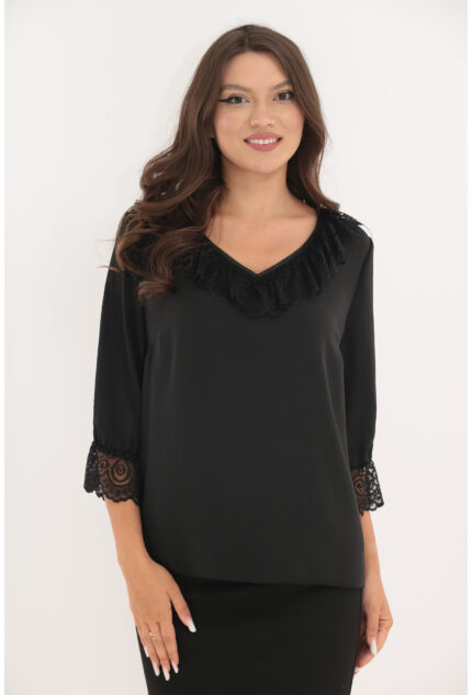 Bluza eleganta neagra cu volanase din dantela