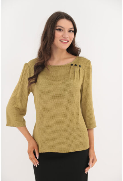 Bluza mustar cu buline si pliuri asimetrice