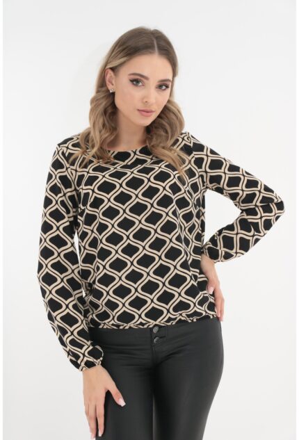Bluza neagra cu imprimeu geometric bej