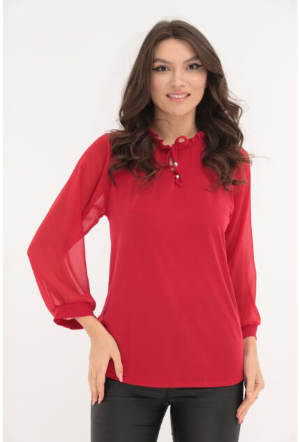 Bluza rosie cu guler incretit