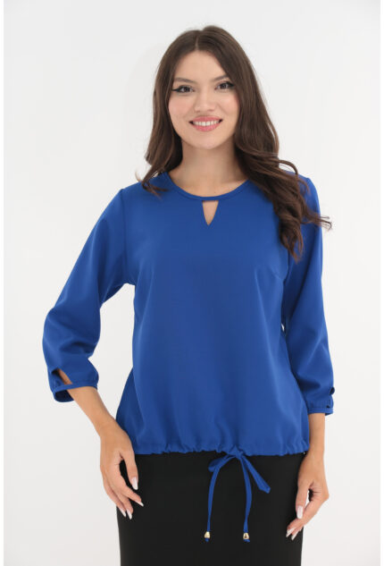 Bluza uni albastra cu decupaj la decolteu