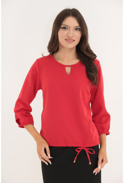 Bluza uni rosie cu decupaj la decolteu