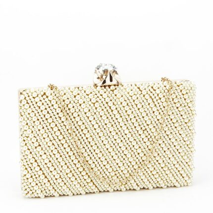 Geanta clutch bej auriu cu perle bej BME-22733 05