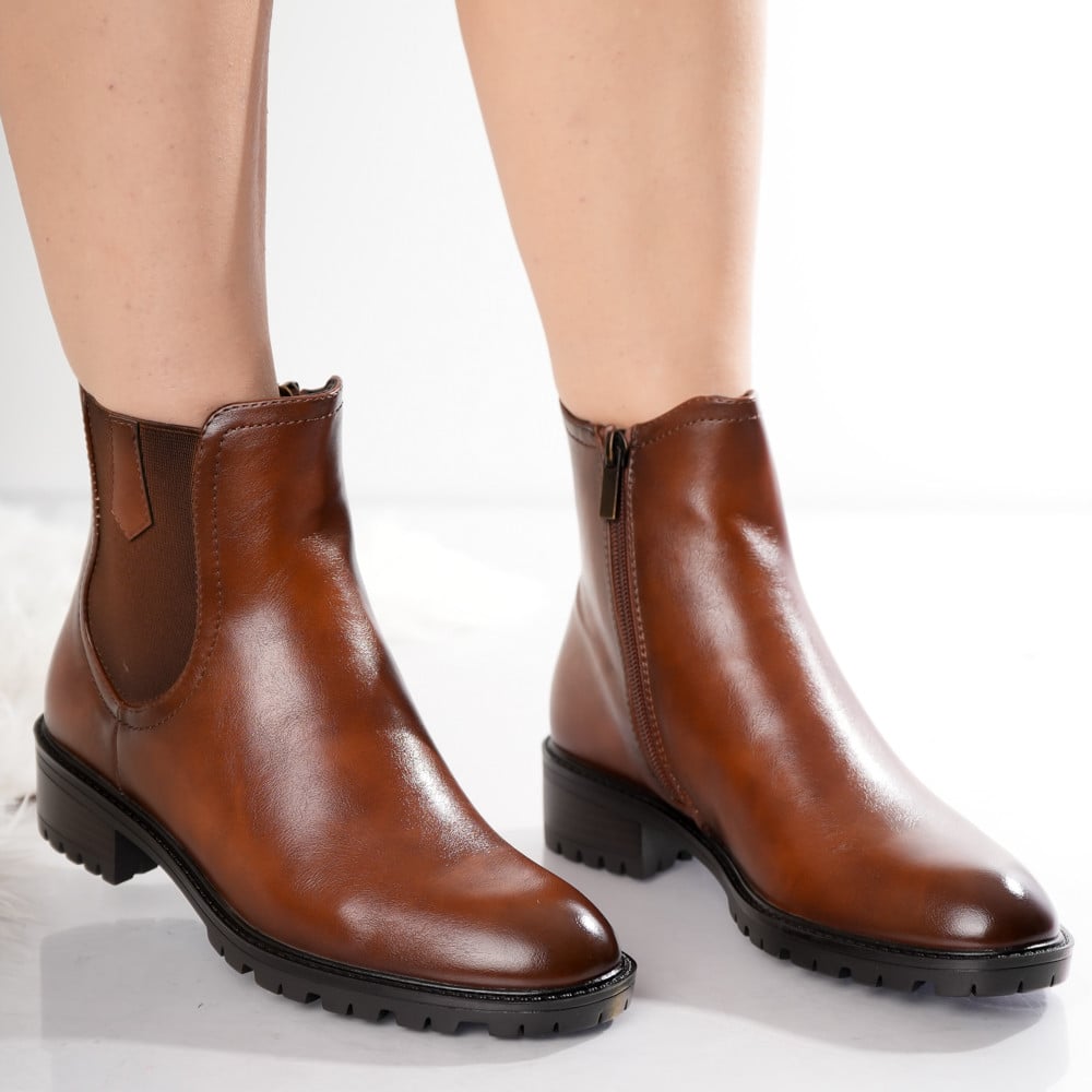 Ghete Dama Imblanite Camel din Piele Ecologica Velvet Ghete Dama Imblanite Camel din Piele Ecologica Velvet