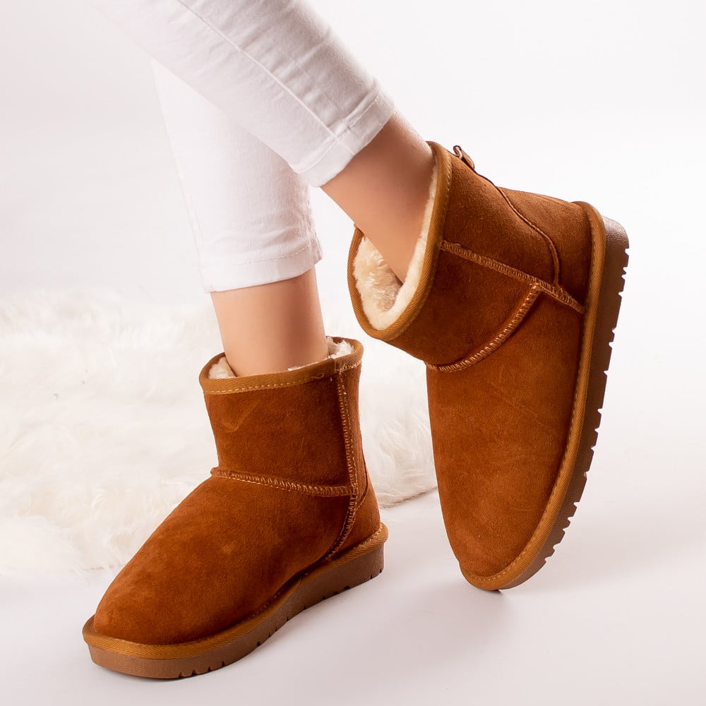 Ghete dama piele naturala silin camel imblanite Ghete dama piele naturala silin camel imblanite