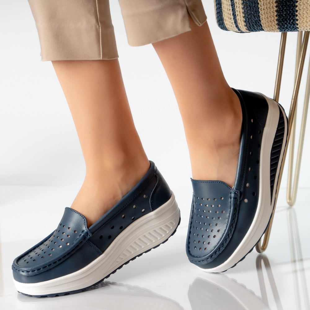 Pantofi dama casual bleumarin piele naturala perla Pantofi dama casual bleumarin piele naturala perla