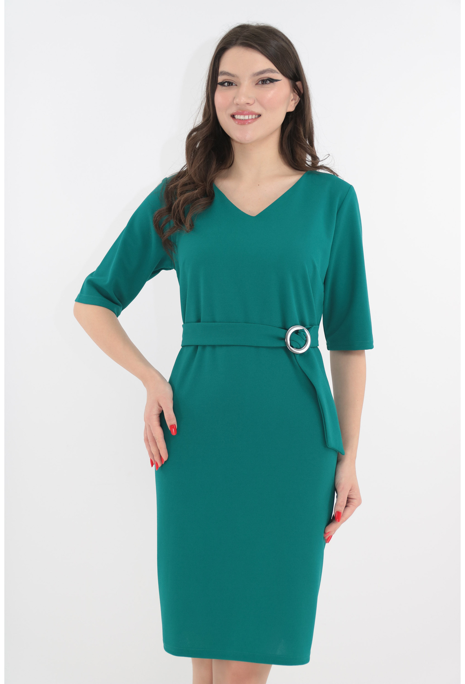 Rochie dreapta turcoaz cu un cordon reglabil in talie Rochie dreapta turcoaz cu un cordon reglabil in talie