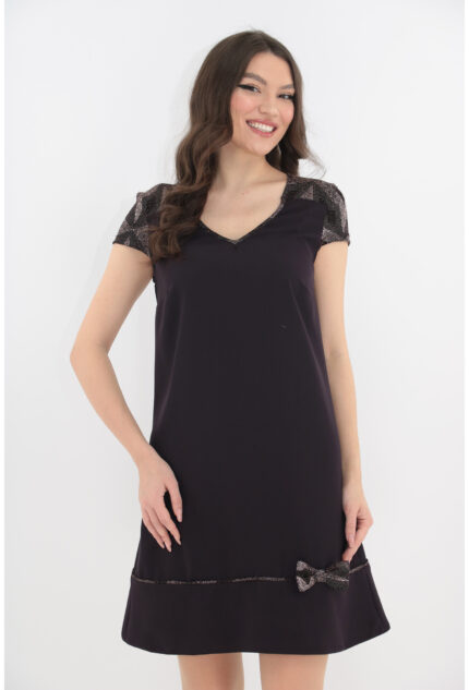 Rochie eleganta din stofa violet cu glitter