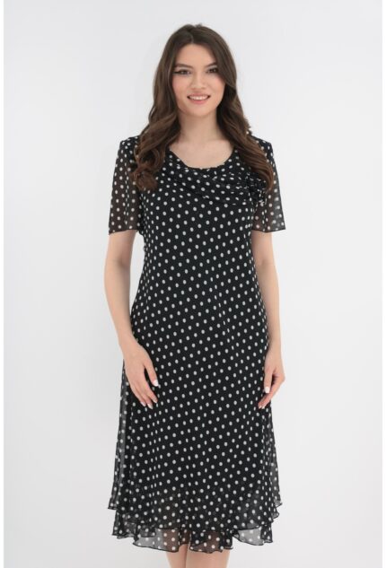 Rochie eleganta din voal negru cu buline albe