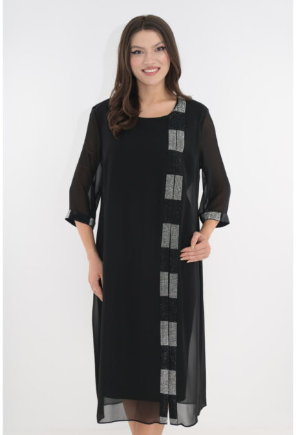 Rochie eleganta neagra cu aspect suprapus si strasuri