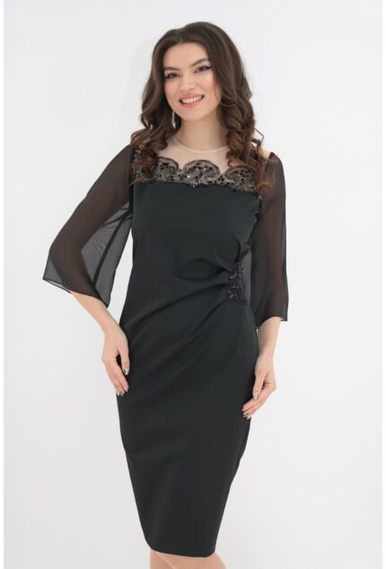 Rochie eleganta neagra cu pliuri si paiete