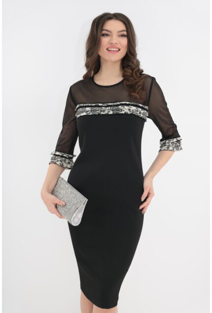 Rochie eleganta neagra cu volane ivory