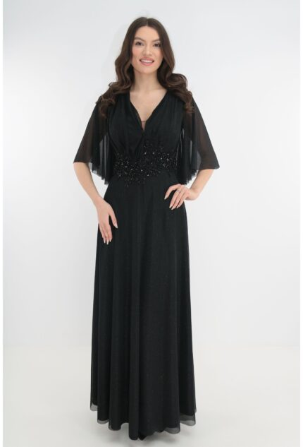 Rochie eleganta neagra din voal cu glitter