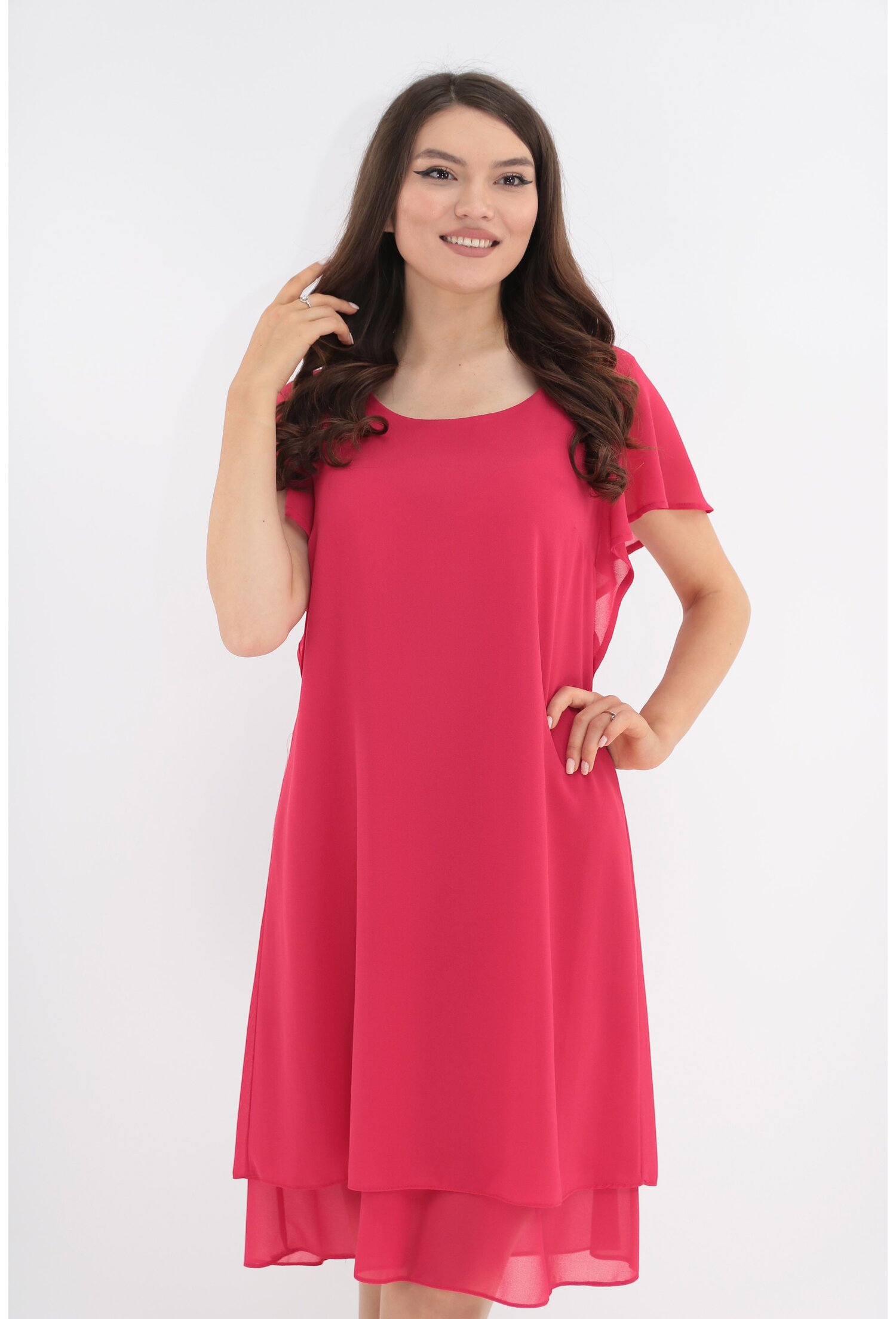 Rochie eleganta roz-grenadine din voaluri suprapuse Rochie eleganta roz-grenadine din voaluri suprapuse