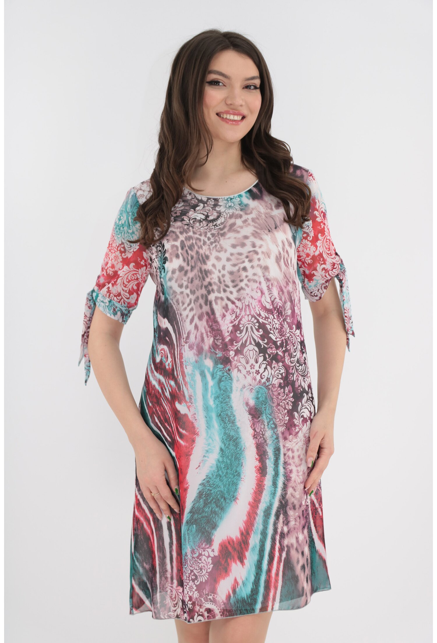 Rochie lejera din voal cu imprimeu abstract multicolor Rochie lejera din voal cu imprimeu abstract multicolor