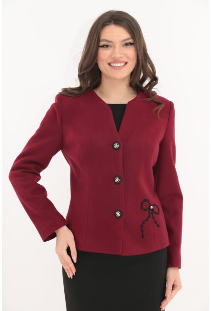 Sacou visiniu cu fundita neagra handmade