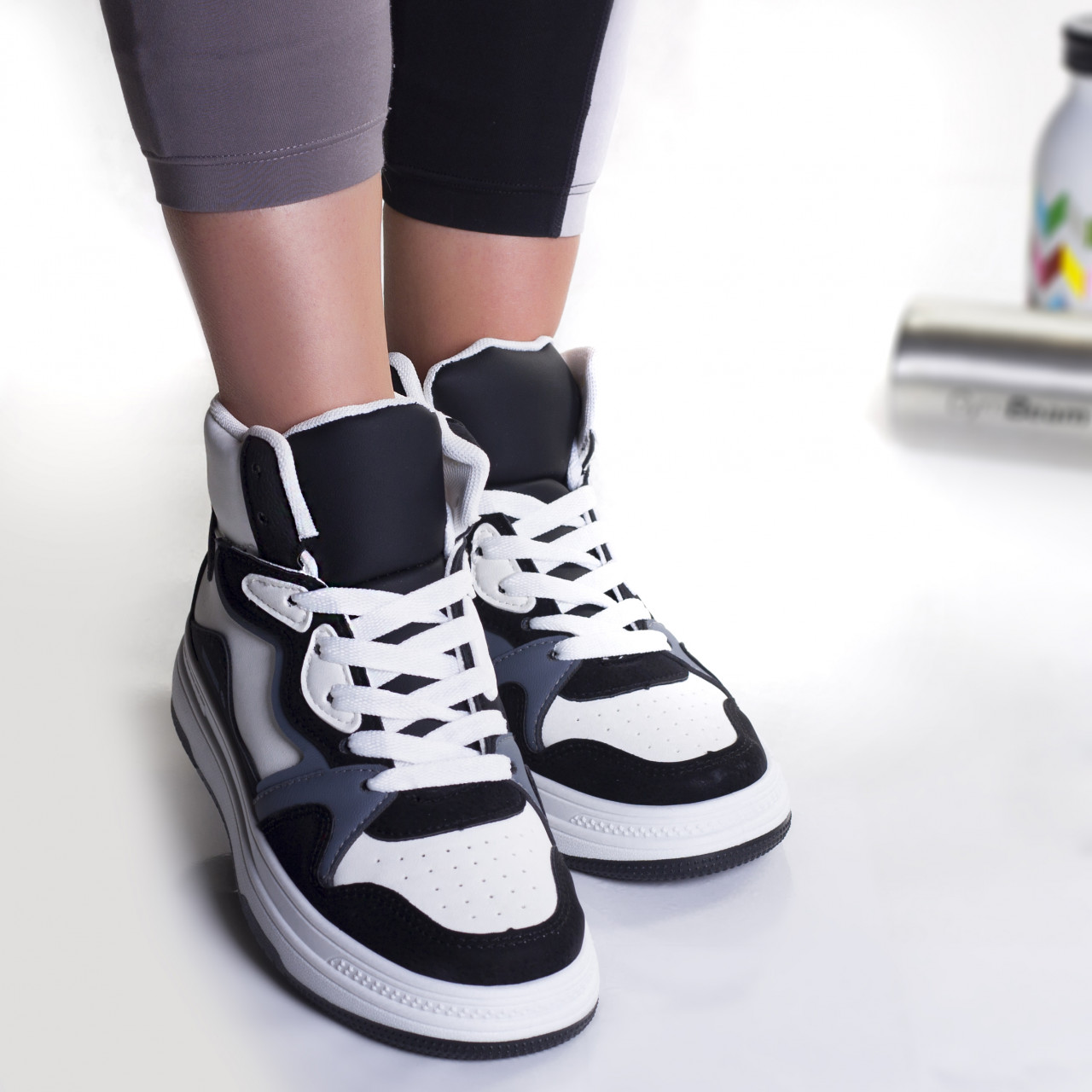 Sneakers dama piele eco alb negru hanya Sneakers dama piele eco alb negru hanya