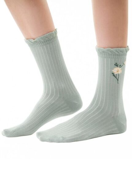 Sosete menta raiate cu manseta ajurata Steven S017-038