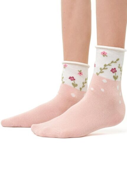 Sosete copii roz deschis cu floricele Steven S014-438